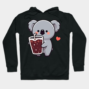 Cute koala holding a glass of coca cola drink with heart, koala lover design, kawaii koala Hoodie